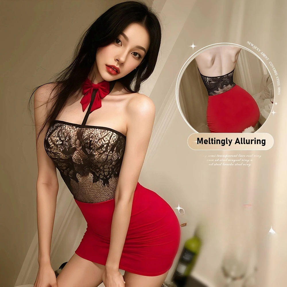 Sexy Secretary Roleplay Lingerie Set - No Strip Pencil Skirt & Pure Desire Satin Nightwear, Ready-to-Wear Seduction