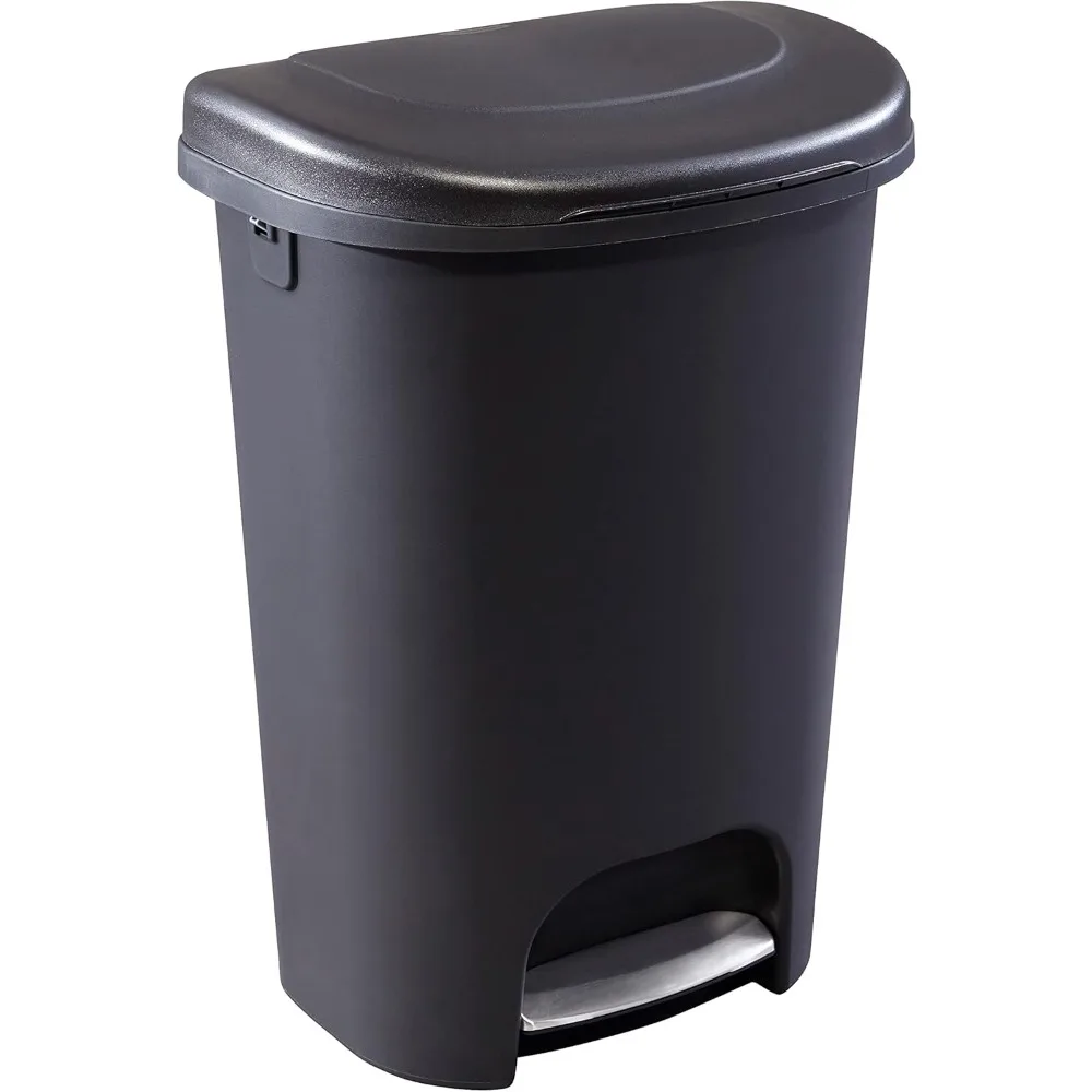 

Classic 13 Gallon Premium Step-On Trash Can with Lid and Stainless-Steel Pedal, Black Waste Bin for Kitchen garbage can