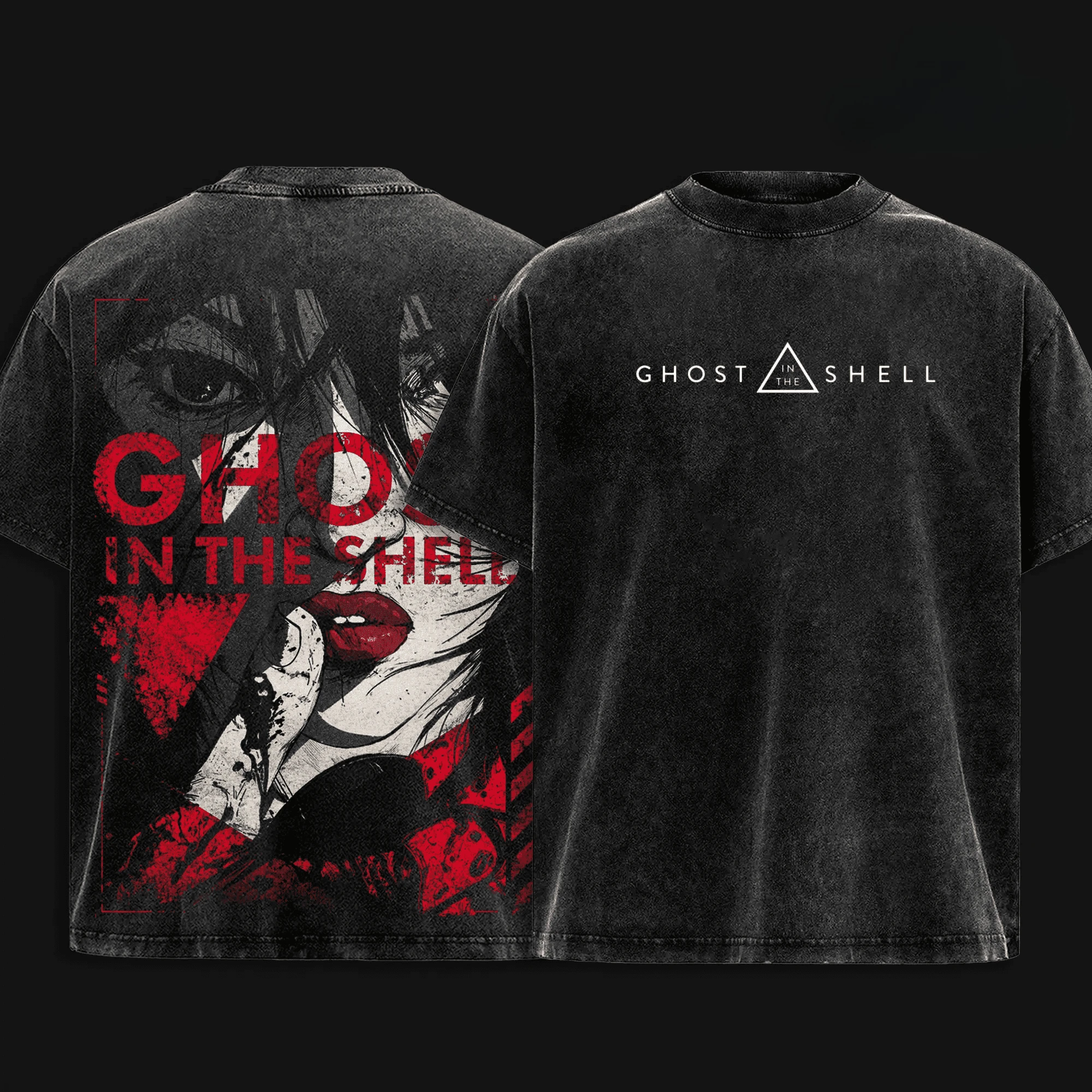 Ghost in The Shell Anime T-shirt Harajuku Vintage Washed T Shirt Casual Loose Short Sleeve Cotton Tees Streetwear Men Clothing