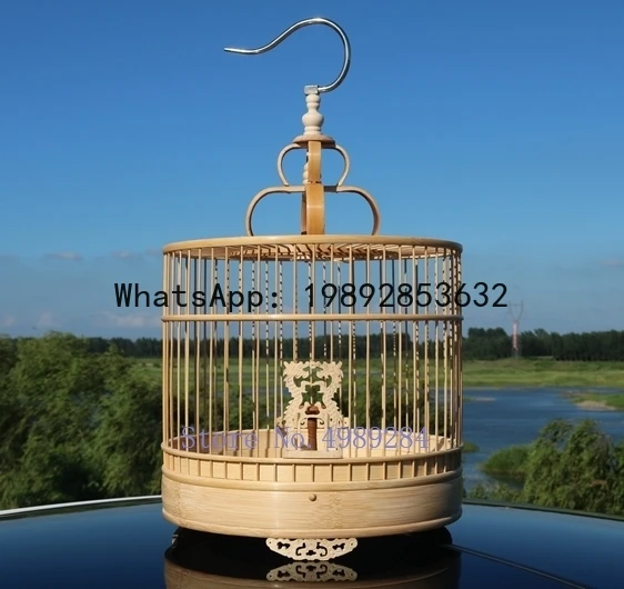 

QQ Retro manual Bamboo parrot birdcage Ostrich cage Disassembly Self assembly Pet supplies house outdoor hanging decoration