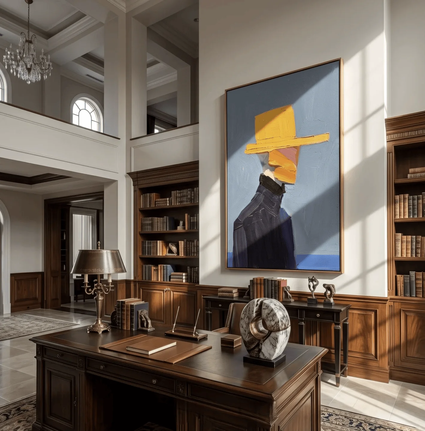 Wall Art Canvas Prints Posters Decor Abstract Man Yellow Hat Textured Painting For Living Room Bedroom Office Cafe Wall Decor view 5
