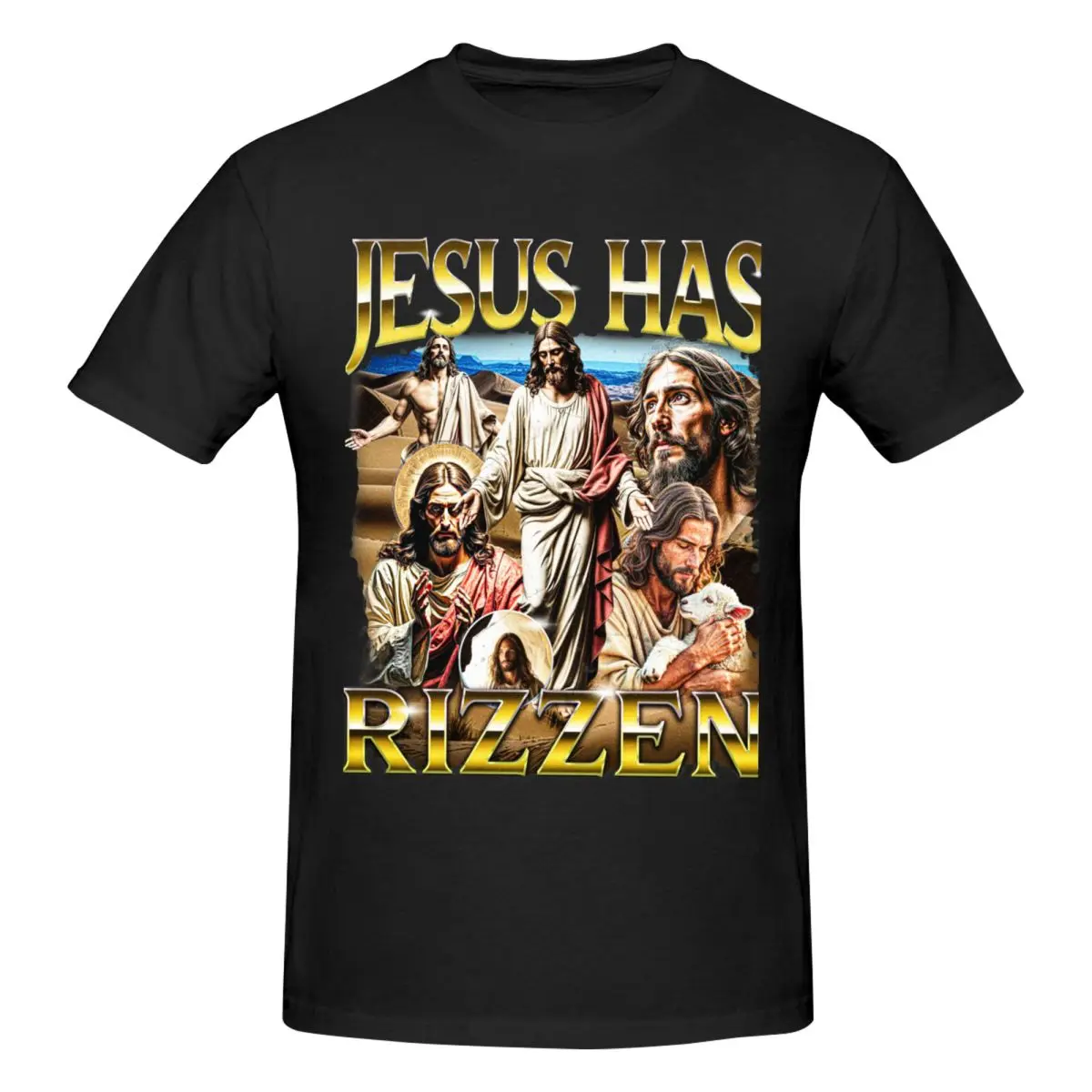 Men Funny Unhinged Offensive Lnappropriate Jesus Has Rizzen Awesome T Shirt Vintage Big Size Cotton Crewneck Sleeve Tee Shirt