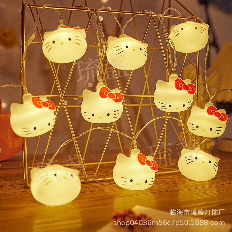 Kawaii Sanrio Hallo Kitty Lichterketten Schlafzimmer Atmosphäre Beleuchtung Batterie Hause Dekoration Anime Figuren Leuchtende Modell Spielzeug