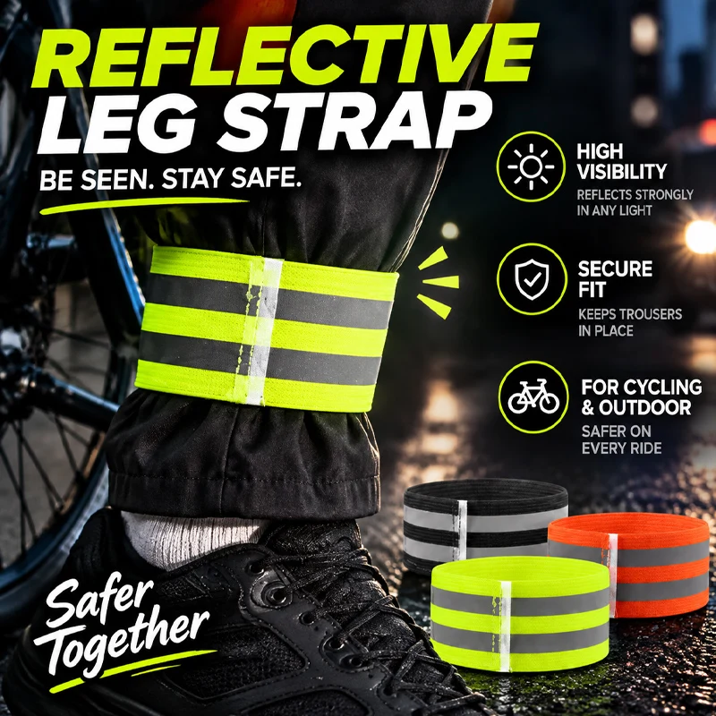 Reflective Leg Bands for Cyclists Runners High-Visibility Safety Straps Ideal for Night Running Cycling Outdoor Activities