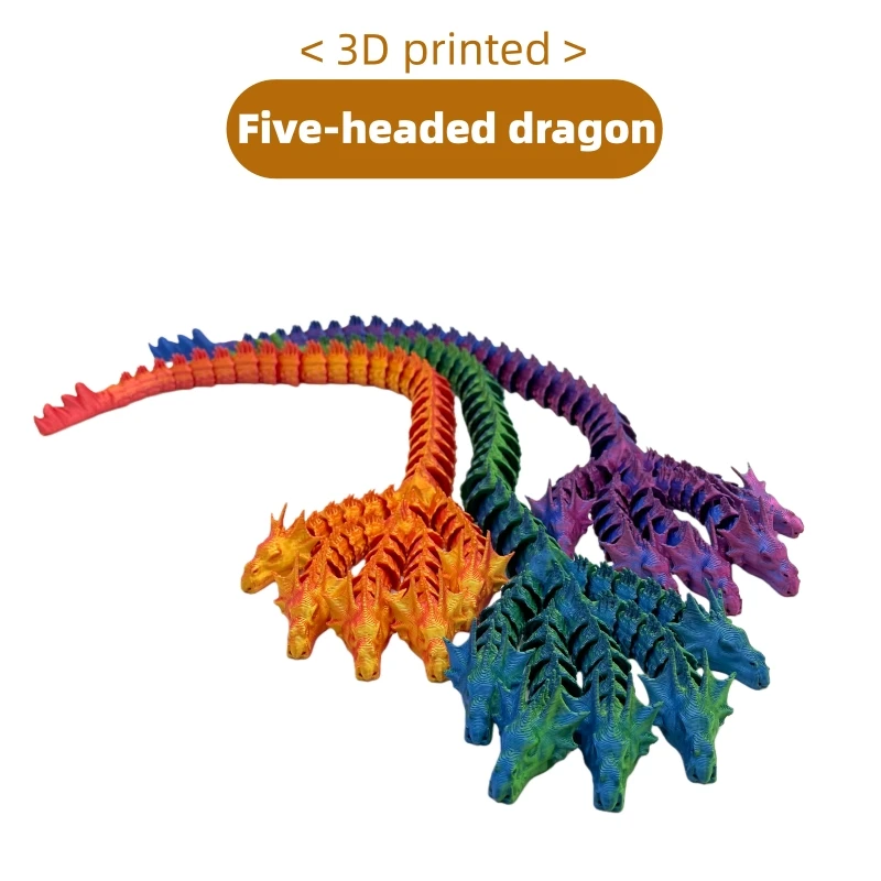 3D Printed Five-Headed Dragon, with Movable Joints All Over the Body, Suitable for Home and Shop Display, Holiday Birthday Gift