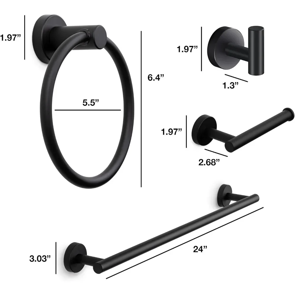 4-delige Matzwarte Badkamerhardware Set-Handdoekrek Set, Handdoekhouder En Aan De Muur Gemonteerde Badkamerarmaturen