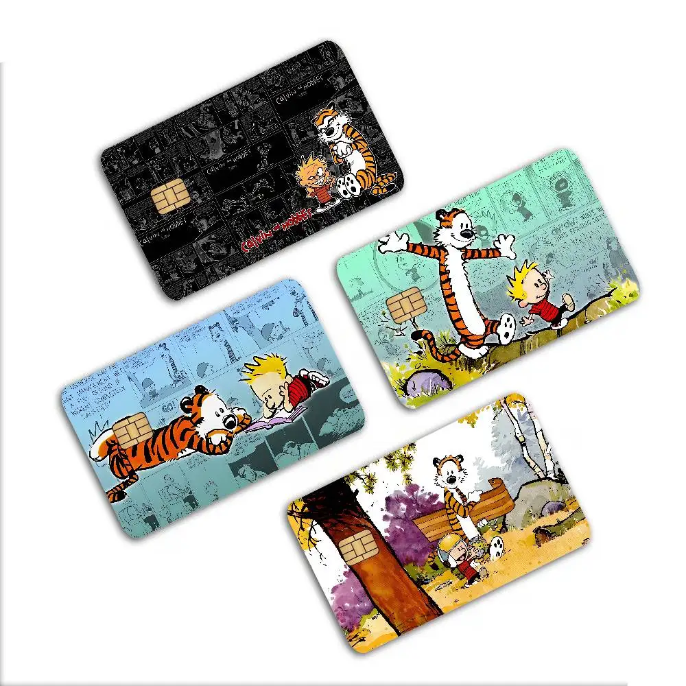 Book C-Calvin And H-Hobbes 2024 Anime Cartoon Skin Stickers Film Tape Case For Big Credit Debit Card Front Side
