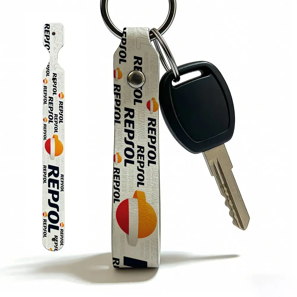 For Repsol PU Leather Motorcycle Keychain Universal Motorbike Key Ring Holder For Riders Men Gift