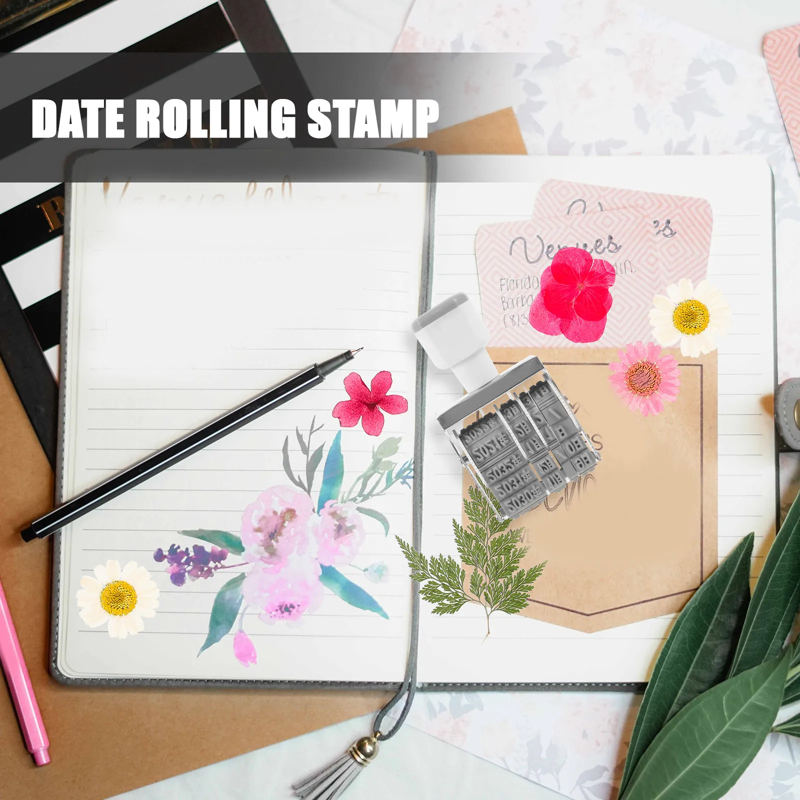 Handheld Plastic Date Rolling Stamp Portable Multi-Use Daily Office Supply for Gift Bags Handmade Cards File Labeling Small Time