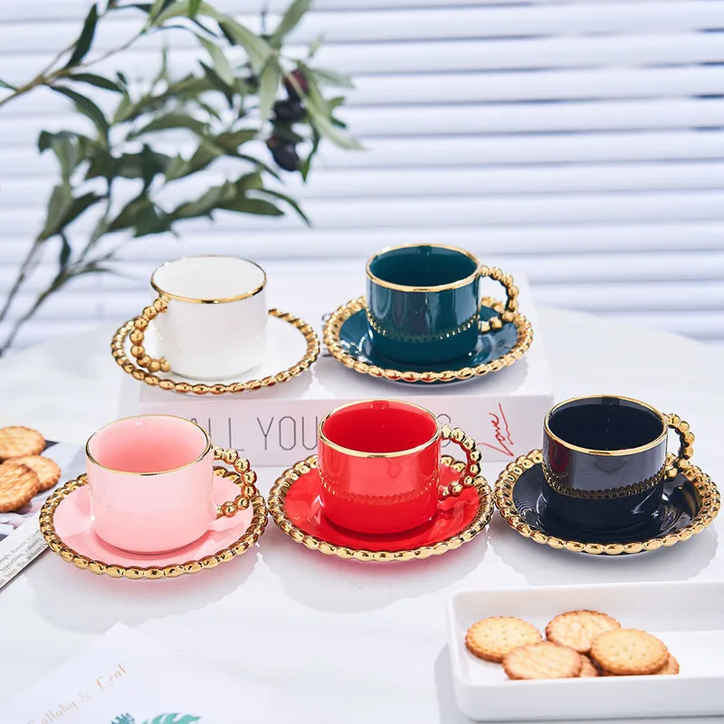 

Turkish style coffee cups and dishes high-grade ceramics coffee cup set luxury gold inlay coffee set Christmas present tea set