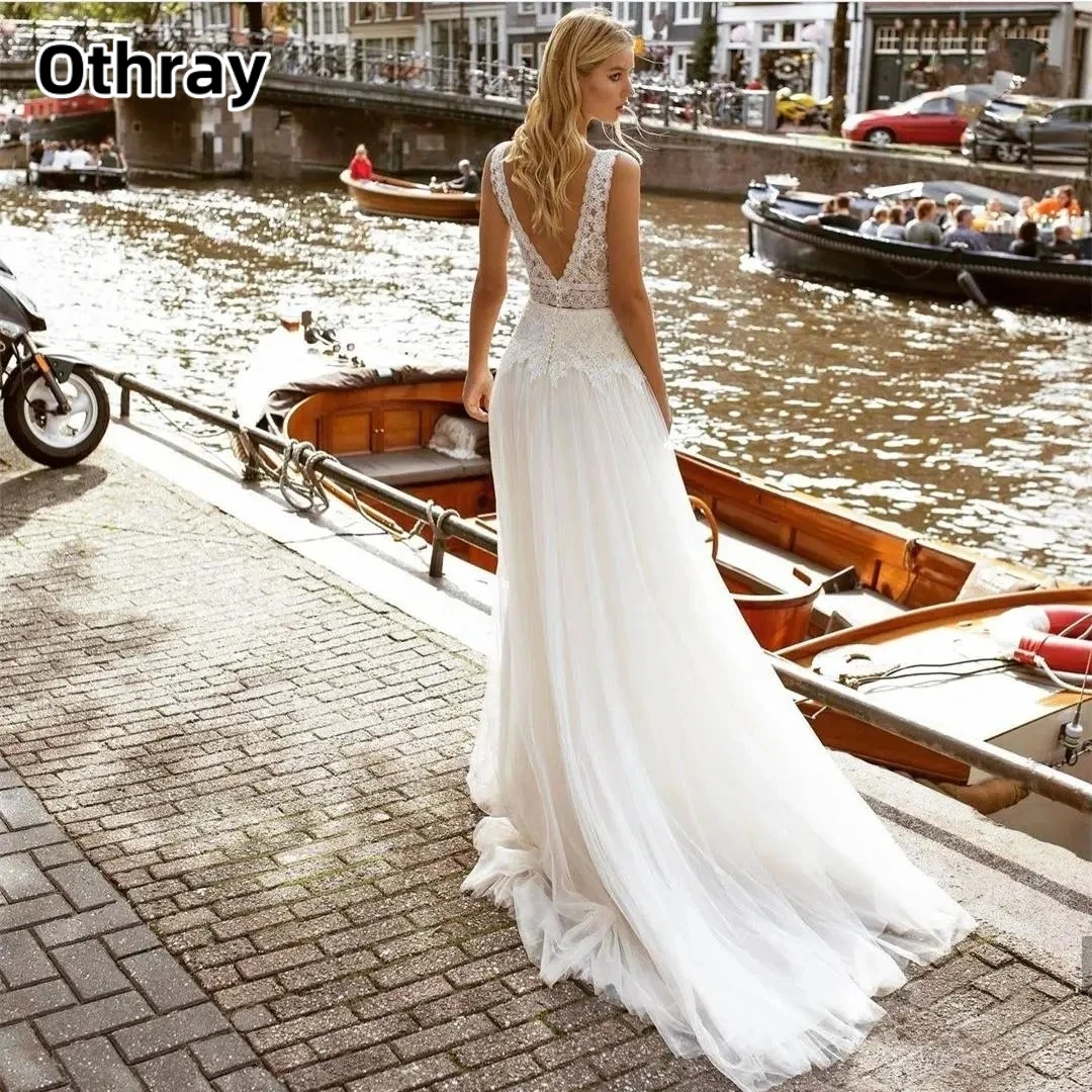 Othray Bohemia Vintage gelinlik seksi v yaka Backless gelin elbiseler dantel aplikler A-Line önlük gelinler için Vestidos De