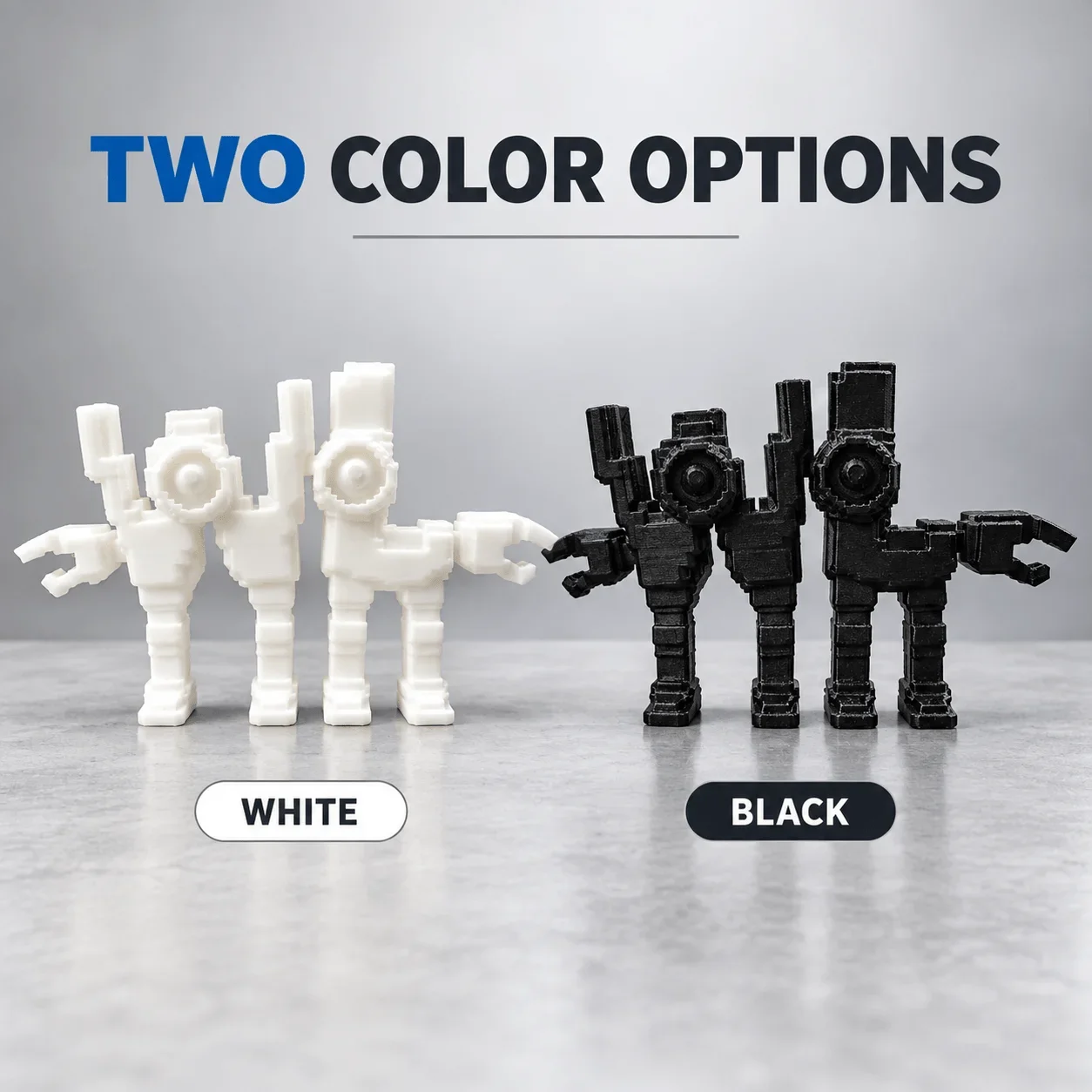 Double-Headed Mechanical Dog Figurine, 3D Printed Sci-Fi Robot Desk Decor, Mini Collectible Gift, Black or White