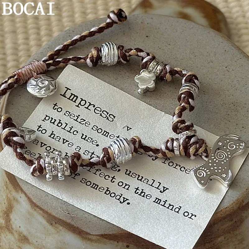 

BOCAI NEW S925 Sterling Silver Jewelry Simple And Fashionable Pony Bracelet Women's Selected Gift