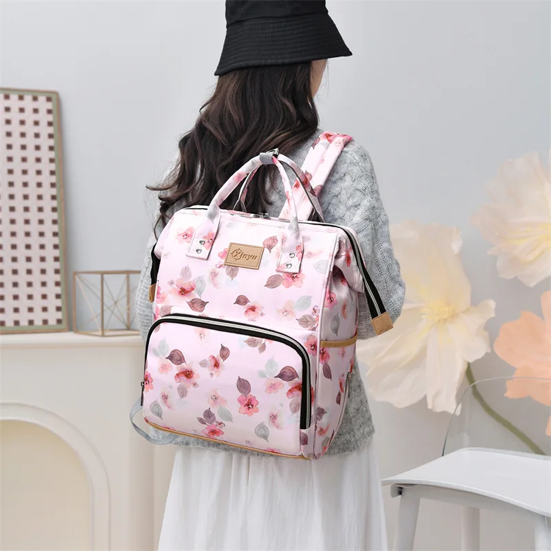 Large-capacity Mommy Bag with Print Design - Comfortable Leisure Travel Backpack for Babies - Lightweight Baby-Mother Bag