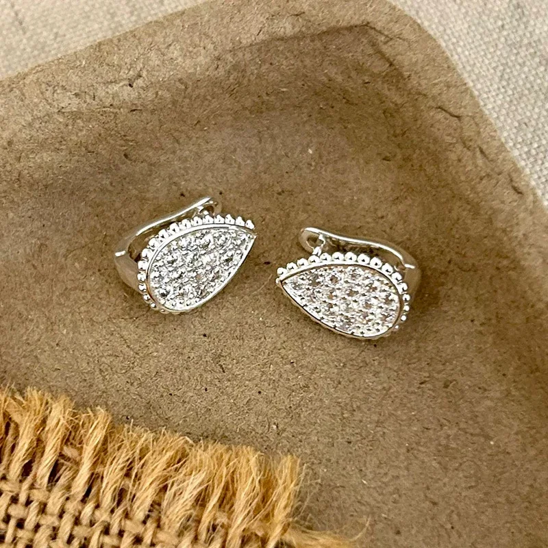 リアル 925 スターリングシルバー 14 18K ゴールドジルコンウォータードロップフープイヤリング女性のためのクラシックファインジュエリーミニマリストアクセサリー
