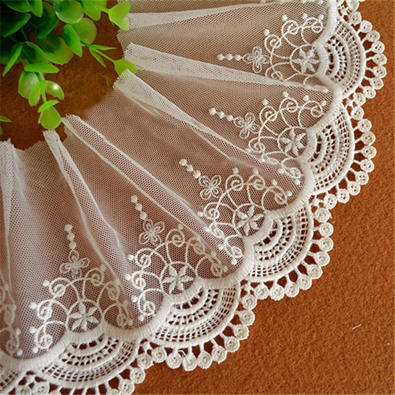 Beautiful Cotton Mesh Lace Fabric, Embroidered Lace Trim, Black, Off-White, Width 12cm, 5Yds per Lot