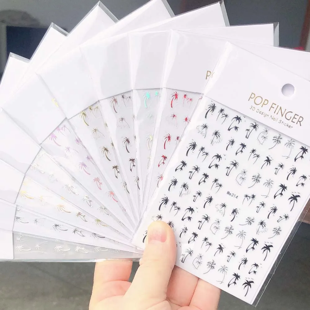 

1Pcs Nail Art Decals Summer Tropical Coconut Tree Palms Leaf Flowers Colorful Self-Adhesive Slider Decoration Nail Stickers