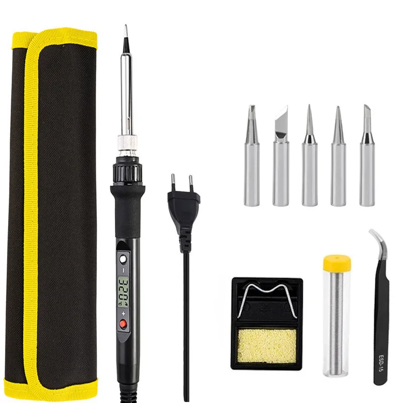 

80W Soldering Iron LCD Digital Display Temperature Adjustable 220V EU Electric Solder Iron Set Welding Rework Station Repair Kit