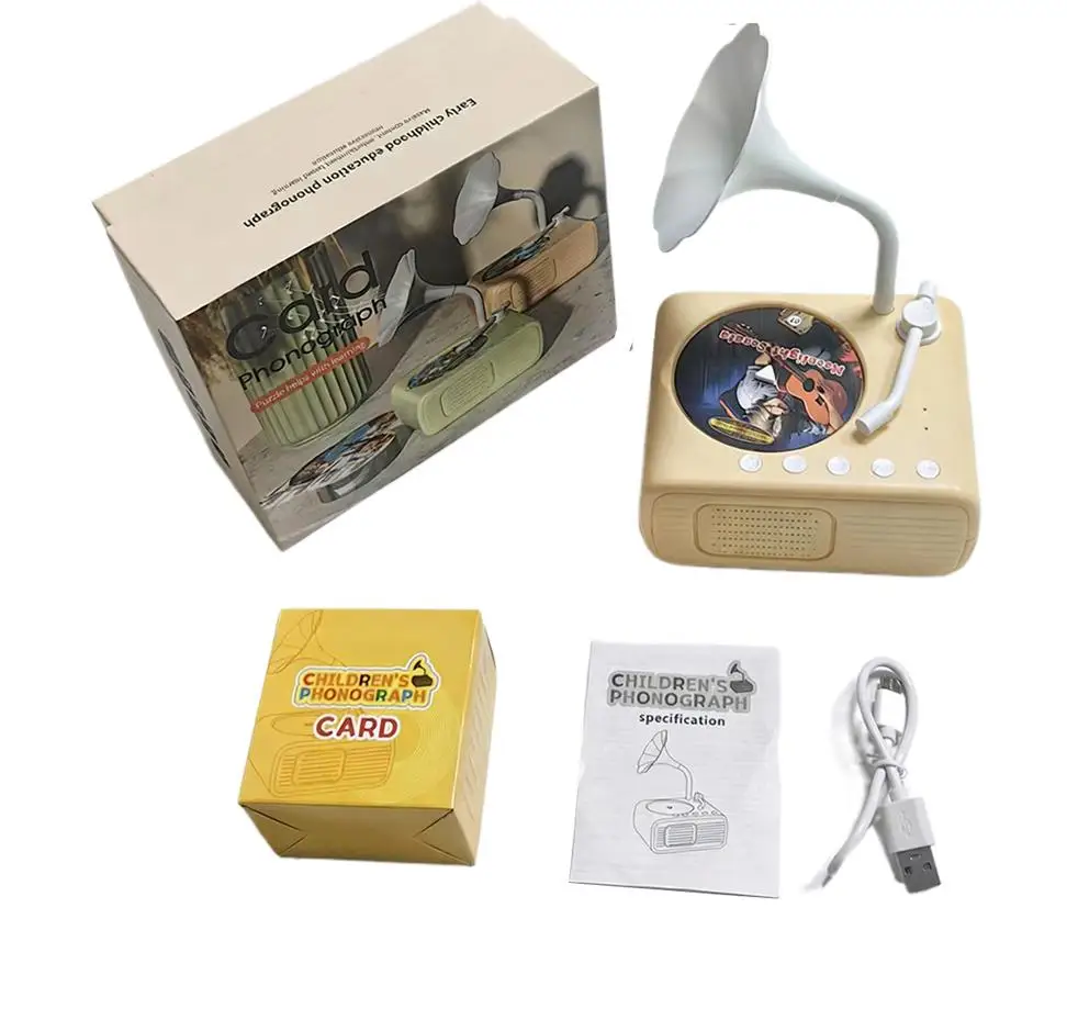 Plattenspieler für Kleinkinder, Kinder-Phonograph mit 96 Karten, Story-Musik-Player, Audio-Geschichtenerzählen, Spielzeug, frühes Lernen, Kindermusik, Schlafenszeit