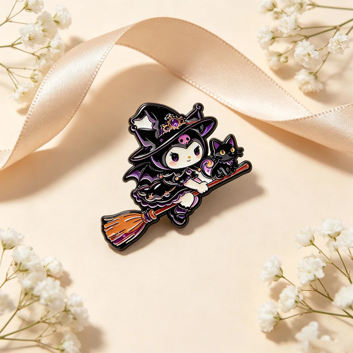 Niedliche Hexen-Brosche Schwarze Katze Emaille-Anstecknadeln für Rucksäcke Damen-Reversnadel Retro-Kollektion Geschenke Cosplay-Accessoires – Detail 4