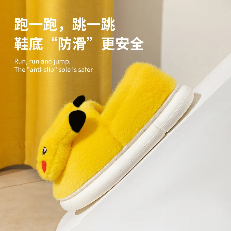 2025 Pokemon Pikachu Katoenen Slippers Mannen Vrouwen Herfst en Winter Thuis Indoor Kinderschoenen Leuke Antislip Warme katoenen Slippers