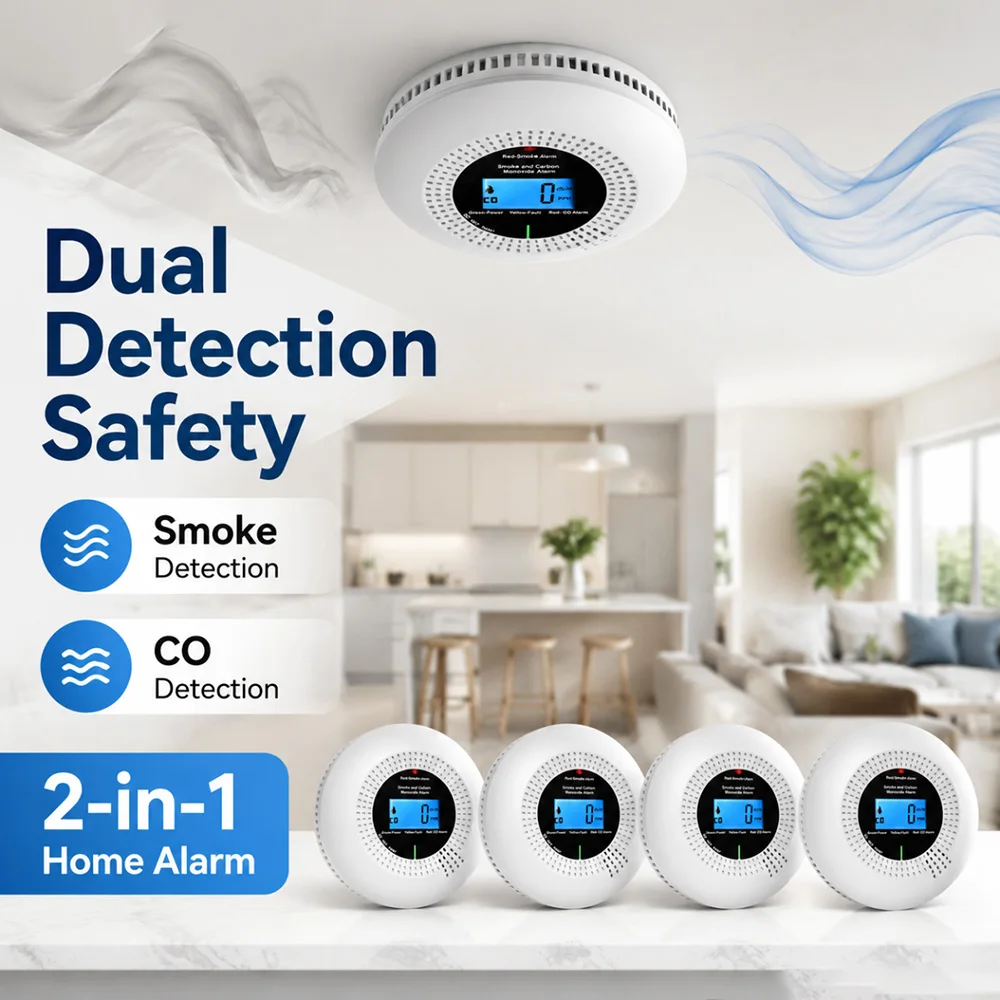 CCEsafety 2-in-1 Smoke Carbon Monoxide Detector Tuya WIFI 10 Years Sensor Life Battery Powered Support Tuya Smartlife APP 5 Pack