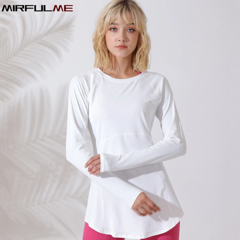 Women Yoga Shirts Long Sleeves T-Shirts O-Neck Sport Shirt Breathable Running Sweatshirts Elastic Gym Fitness Tops Blouse Female