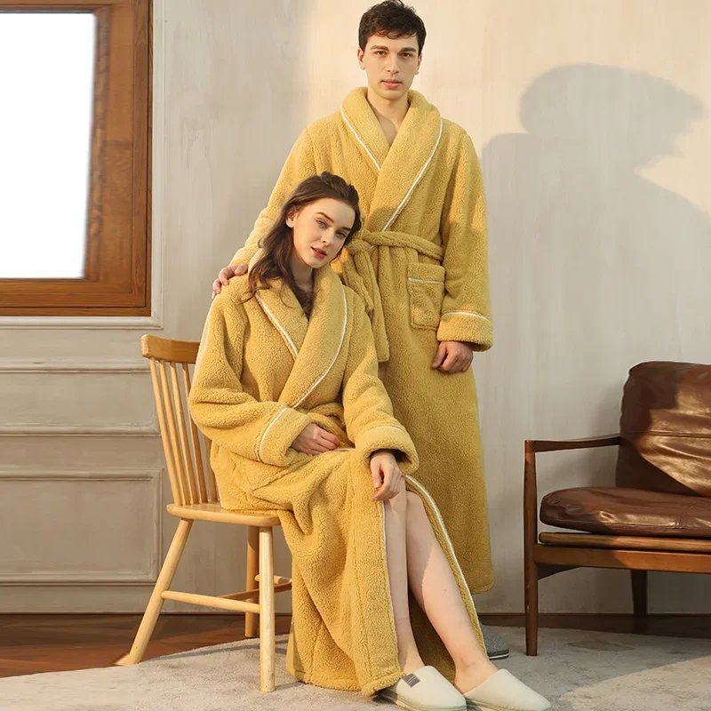 Couple Pajamas Winter Bath Robes Fleece Warm Bathrobes Man and Woman Sleepwear Plus Size Long Shower Robe Plush Dressing Gown