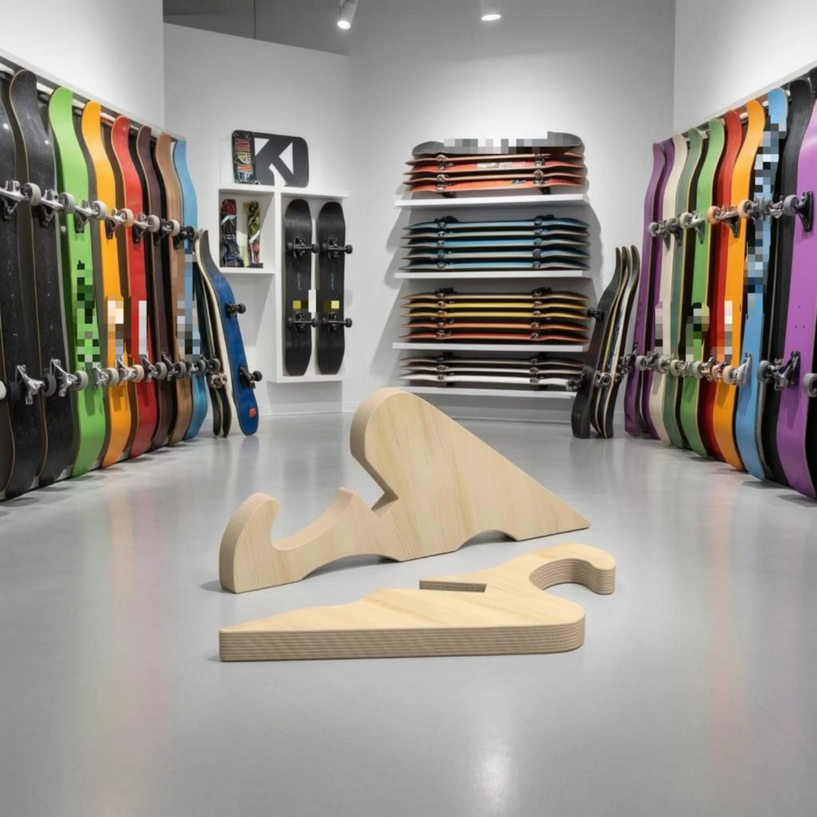 wooden-skateboard-stand-solid-wood-skateboard-display-rack-snowboard-display-rack-freestanding-sport-storage-minimalist-design