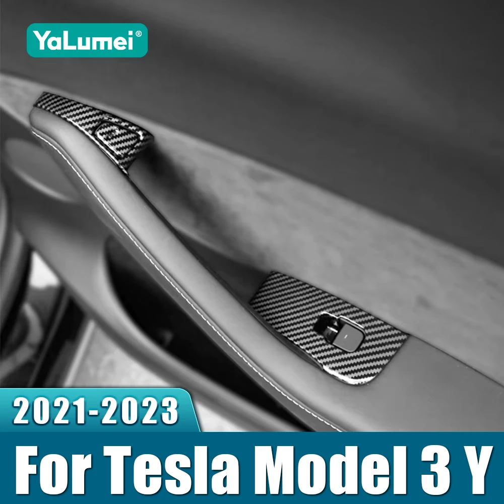 Für Tesla Model3 Model 3 Y 2021 2022 2023 Auto-Fensterheber-Schalterabdeckung Türarmlehnen-Verkleidung Zierleisten Aufkleber