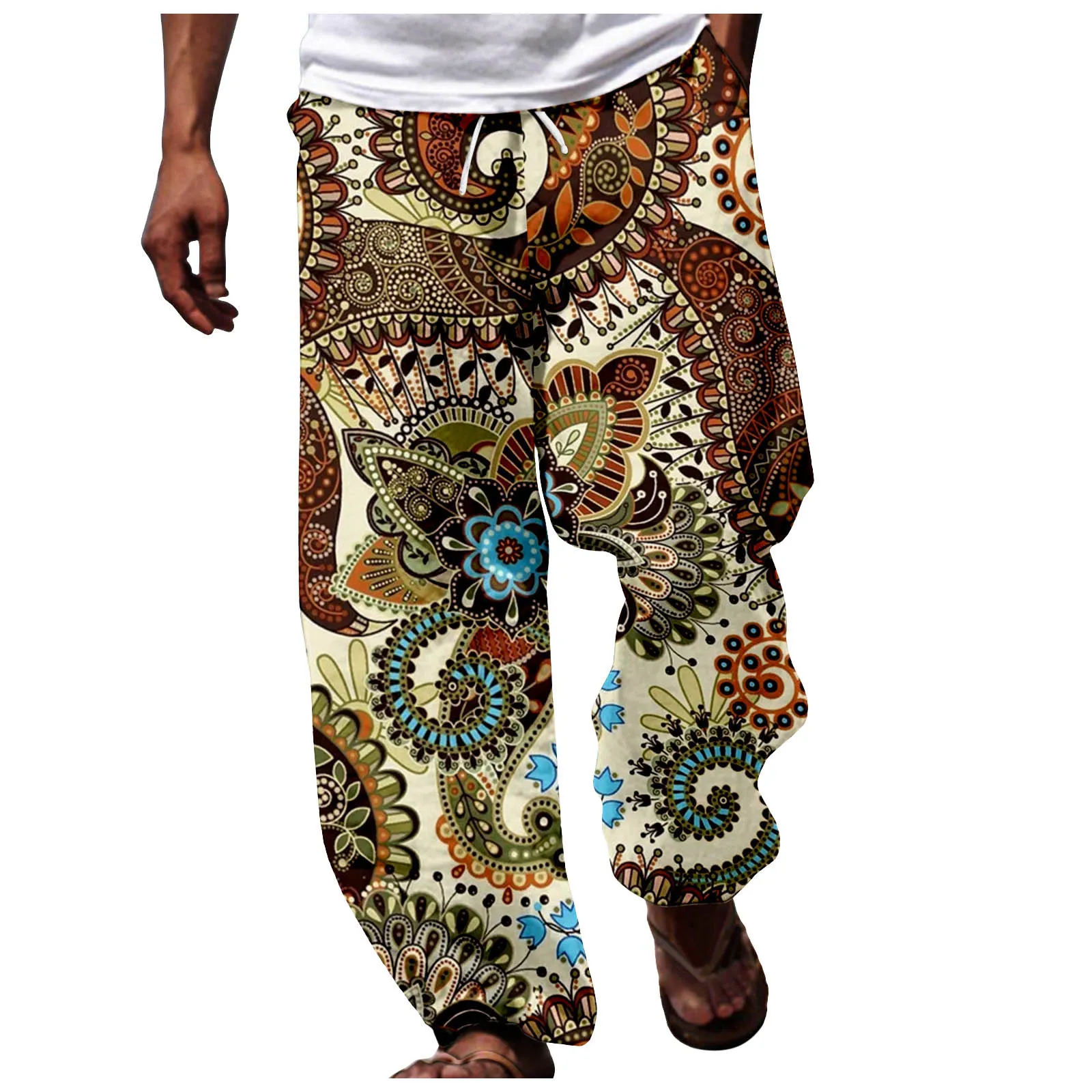 Men African Dashiki Traditional Style Casual Trouser Summer Hawaii Holiday Ankara Beach Floral Pants Mens Pants Straight