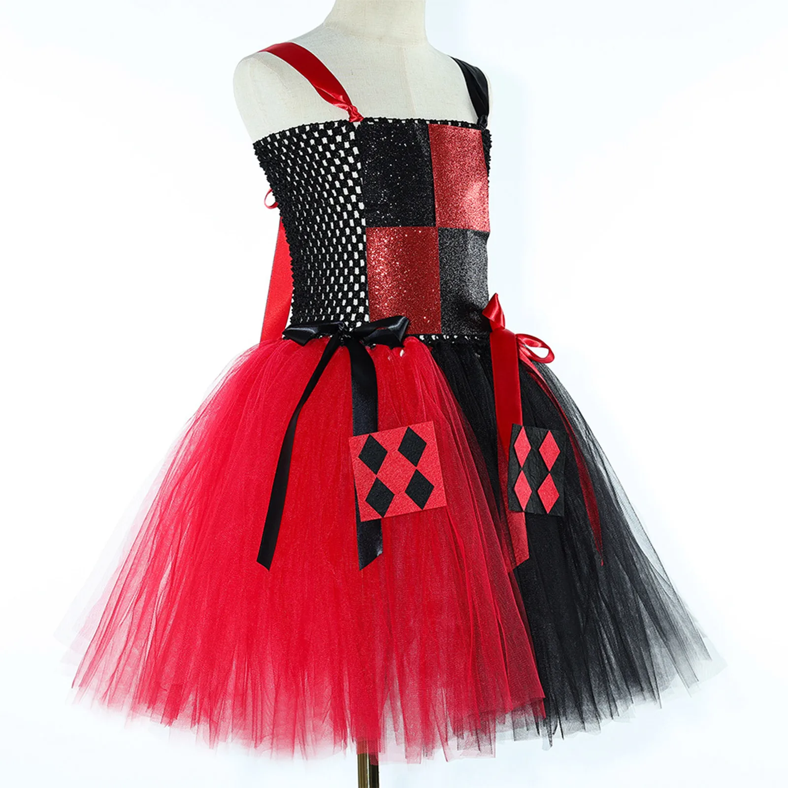 Disfraz de payaso para niñas, 6 uds., conjuntos de disfraz de Halloween, vestido hinchado calado con aro para el pelo, máscara para ojos, corbatas, ropa de mano y calcetines