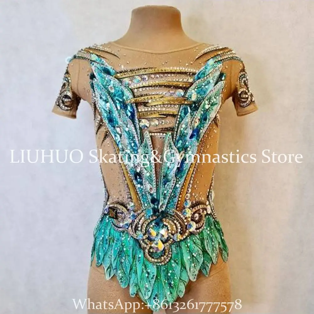 

LIUHUO Customized Rhythmic Gymnastics Leotards Girls Women Green Dance Wear Competition Unitards