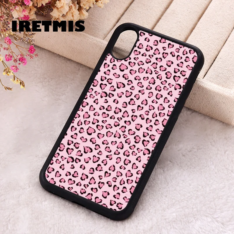 Iretmis Phone Cover Case For iPhone X XS Max XR 11 12 13 PRO MINI 14 15 16 Plus Rubber Silicone Pink Cheetah