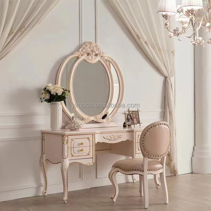 Luxury Modern Dressing Table For Bedroom Make Up Dressing Table White With Mirror Vanity Bedroom Furniture 1 Piece Wood Modular