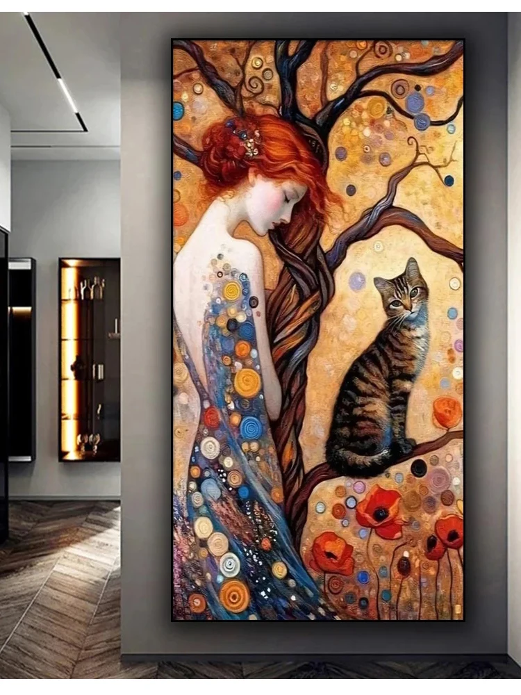 Landscape Trees Woman And Cat DIY Diamond Painting New Full Square Round Diamond Embroidery Mosaic Puzzle Home Decor