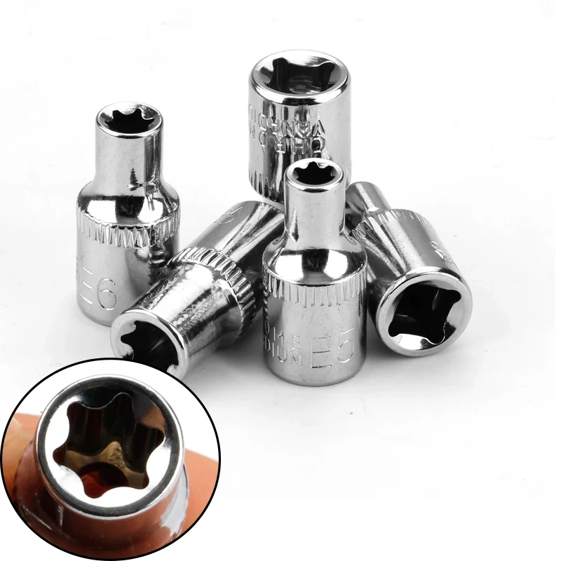 5 sztuk 1/4 "napęd E4 E5 E6 E7 E8 e typ torx gwiazda zestaw bitów nasadek ręczne narzędzia do naprawy