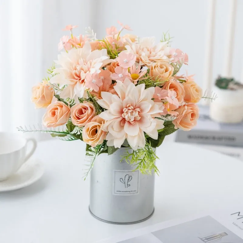 1/5PCS Dahlie Kleine Rosen Kombination Künstliche Blumen Festival Girlande Hochzeit Hause Balkon Dekoration Fotografie Requisiten Diy – Detail 2