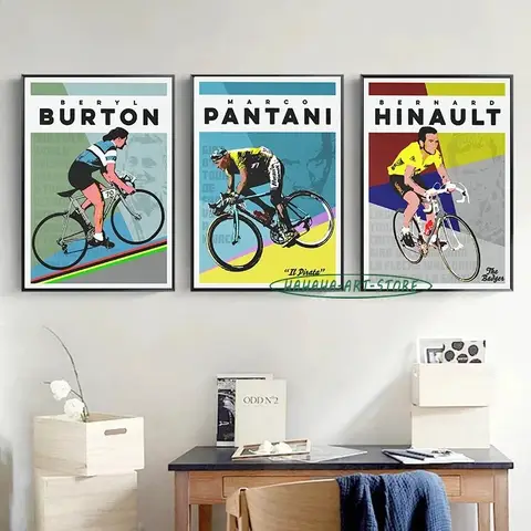 Cycling Art  Canvas Painting Bernard Hinault Eddy Merckx Fausto Coppi Beryl Burton Marco Pantani Biker Wall Decoration