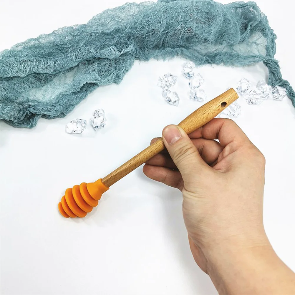 

5Pcs Honey Dippers Silicone Spiral Head Wooden Honey Stirring Spoons Non-Stick Stirrer for Jar Syrup Cooking Gifts