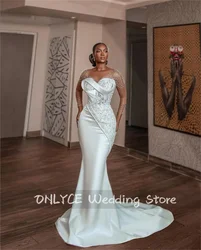 African Mermaid Wedding Dresses Elegant Sheer Long Sleeves Lace Beads Crystals Pearls Bridal Gowns Vestido De Novia Custom