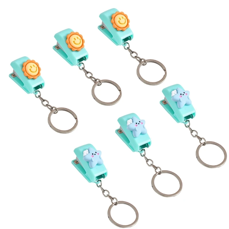 6 Pcs/Set Practical Stapler Book Binding Machines Keychains Cartoon Animal Stapler Keyrings School Office Accessories
