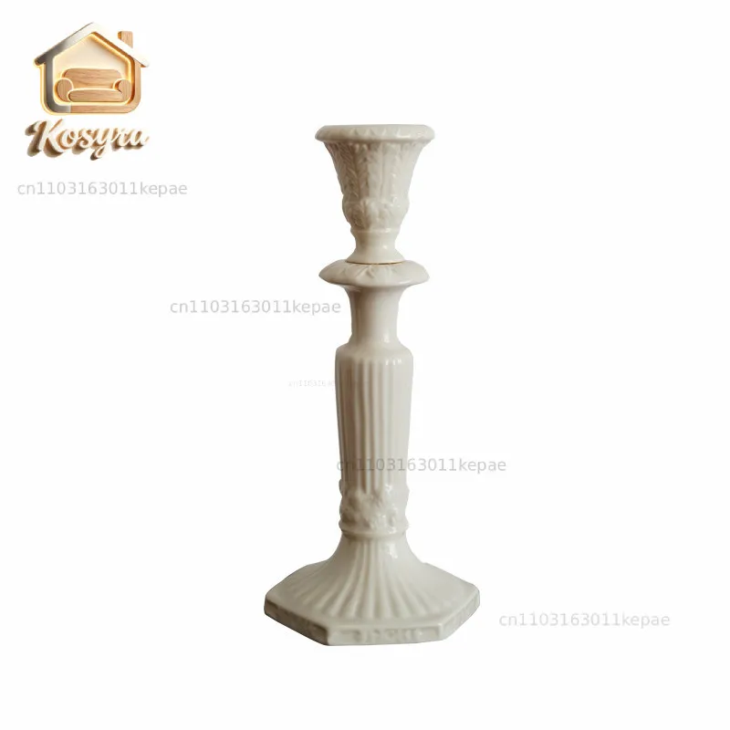 [Medieval old goods] Export European retro relief baroque style ceramic Roman column candlestick wax holder decoration