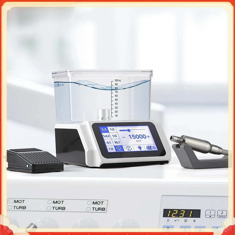 

Стоматологический электрический мотор с LED-подсветкой, бесщеточный, с резервуаром для воды 1000 мл, 6-скоростная система подачи охлаждающей воды и воздуха для стоматологического оборудования