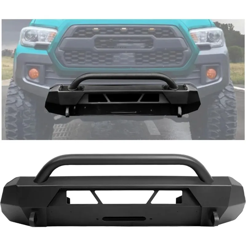 Front Winch Bumper Compatible with 2016-2023 Toyota Tacoma Guard Bull Bar W/Winch Mount 4x4 Front Bumper Split Type Brush Guard