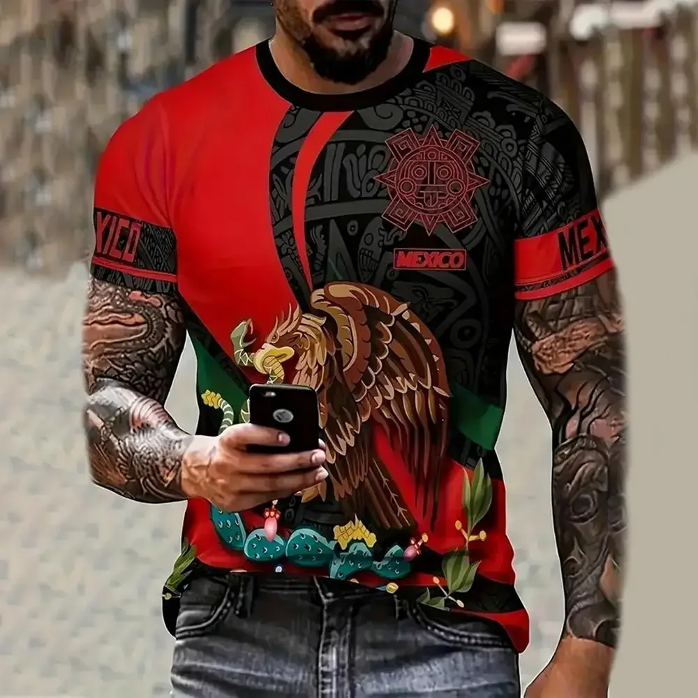 

Mexico T Shirt For Men Fashion 3D Eagle National Flag Print Pattern Short Sleeve Oversized T-shirt Leisure O-neck Tee Streetwear