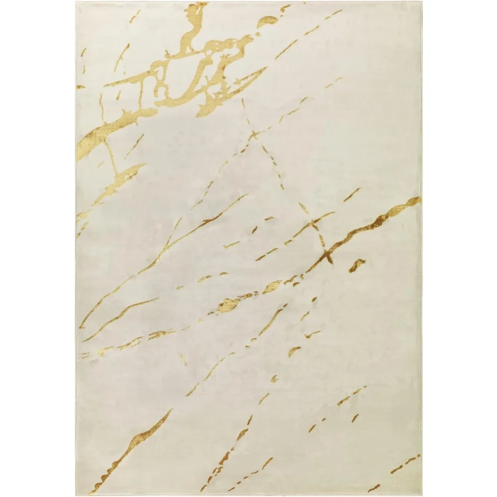 Gold 8x10 Marble Abstract Modern Indoor Area Rug (Beige, 7'10