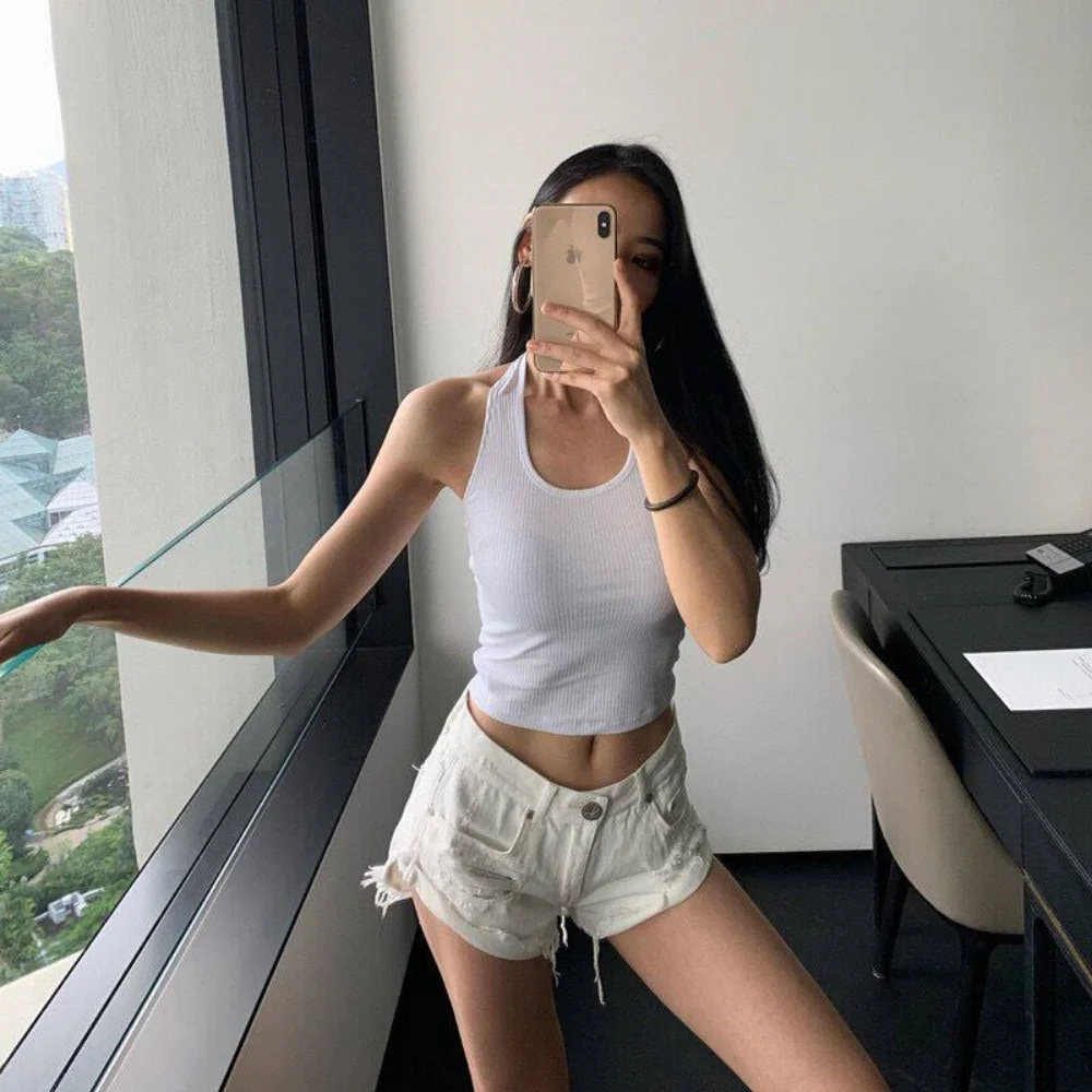 Retro Baddie Style Tassel Raw Edge Low Waist Denim Shorts For Women Fashion Casual Daily Versatile Ripped Ultra Short hot Pants view 2