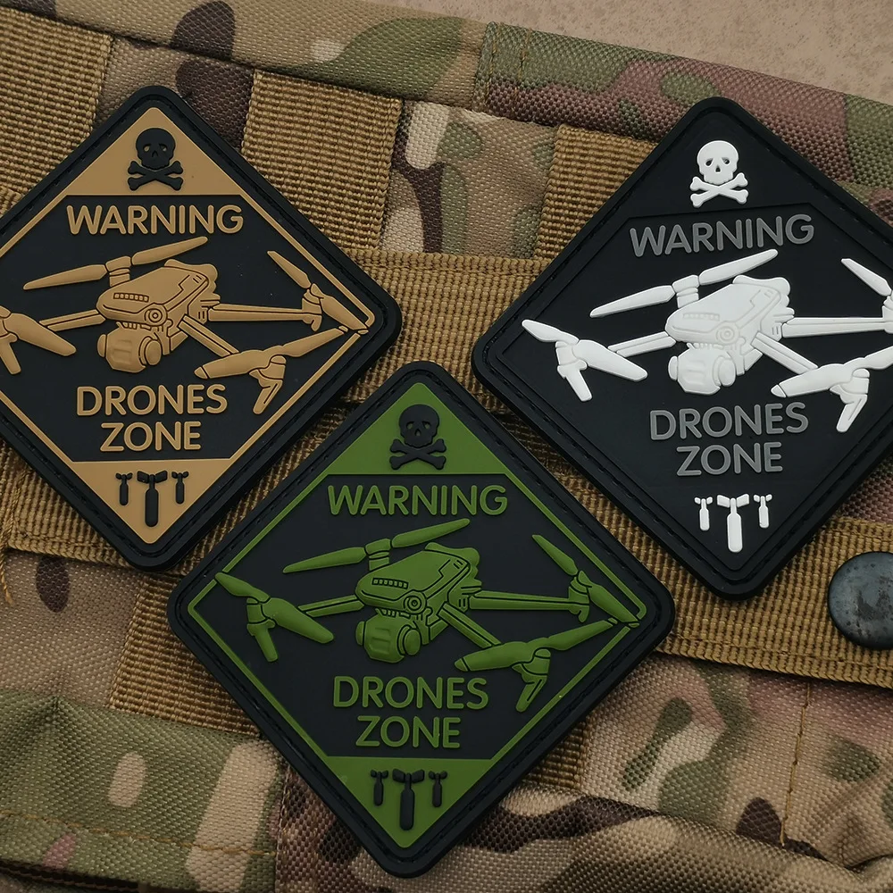 3D Rubber WARNING DRONES ZONE PVC Patches For Jackets Armband UAV Chevrons Emblem Backpack Decoration Sticker