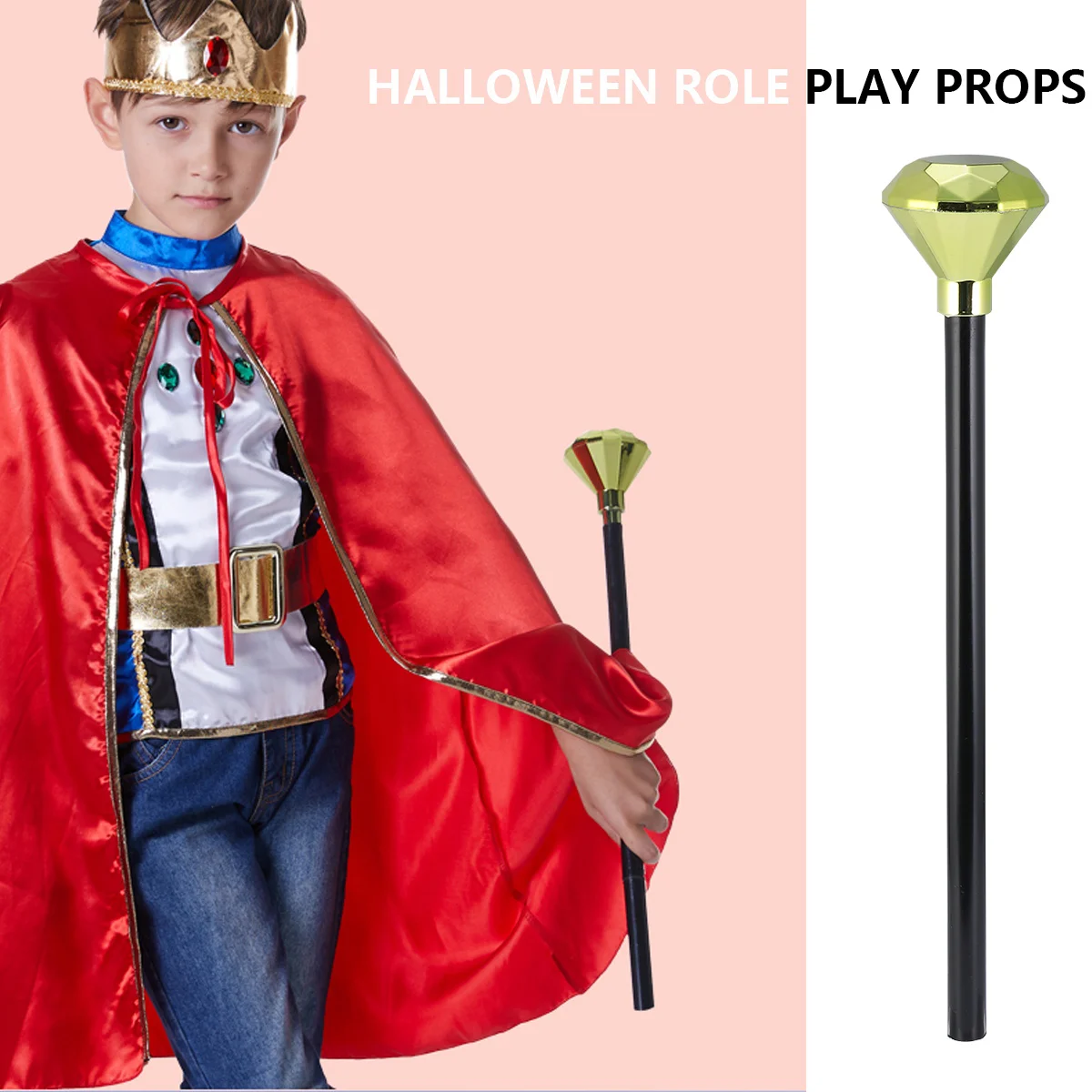 2 PCS Halloween Queen Scepter Diamond King Royal Wand Hand Stick Make up Plastic Wands